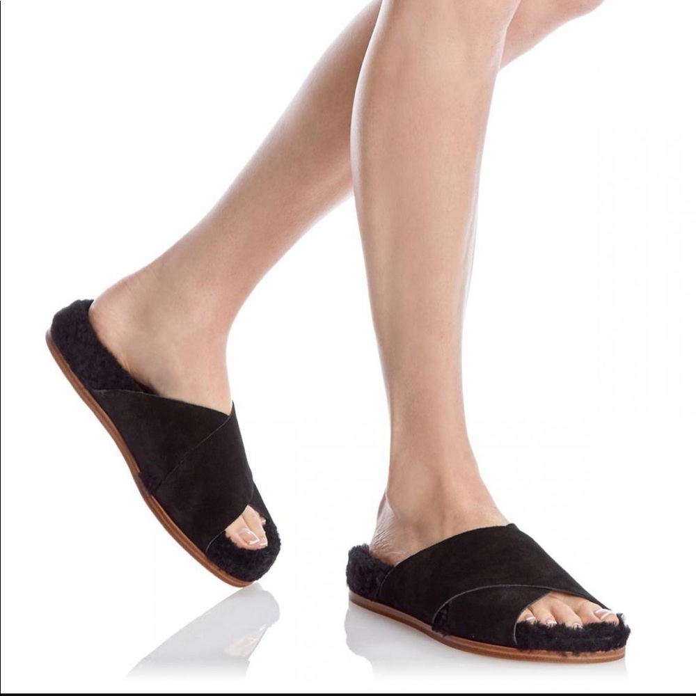 Marc Fisher LTD Canna Crisscross Shearling Slide Sandals. EUC